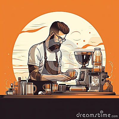 Professional barista making coffee. Stock Photo