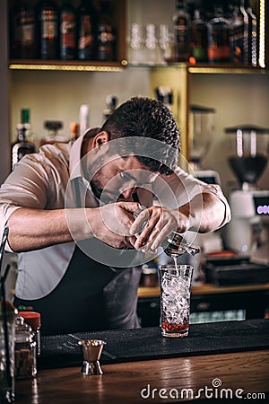 Professional bartender making cocktail Stock Photo
