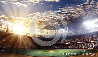 Professional baseball arena grande, sunset view, 3d rendering Stock Photo