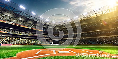 Professional baseball grand arena in sunlight Stock Photo