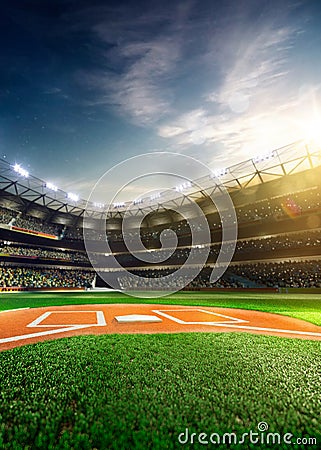 Professional baseball grand arena in sunlight Stock Photo