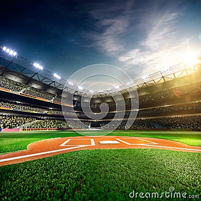 Professional baseball grand arena in sunlight Stock Photo