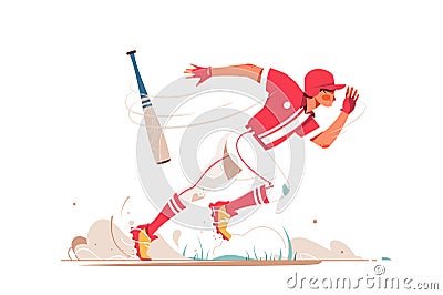 Professional baseball player running after ball Vector Illustration