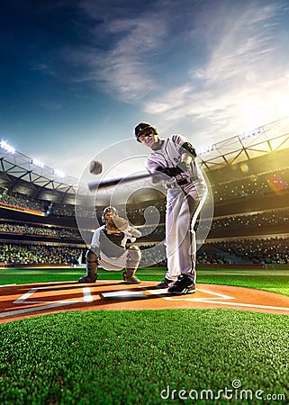 Professional baseball players on grand arena Stock Photo