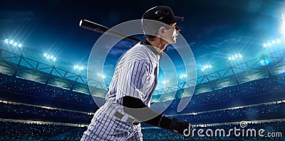 Professional baseball players on night grand arena Stock Photo