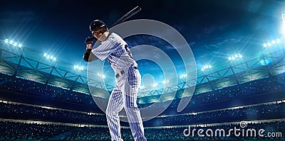 Professional baseball players on night grand arena Stock Photo