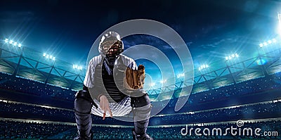 Professional baseball players on night grand arena Stock Photo