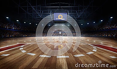 Professional basketball court arena in lights with fans 3d rendering Stock Photo