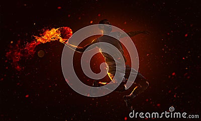 Professional basketball player with fireball Stock Photo