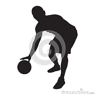 Professional basketball player silhouette with ball, vector illustration. Basketball dribbling skills. Vector Illustration