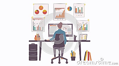 Professional Big Data Analyst Working on Data Analysis Concept Vector Illustration