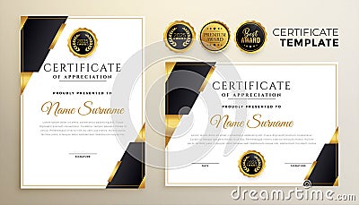 Professional black and golden diploma certificate template in premium style Vector Illustration