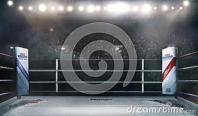 Professional boxing arena in lights 3d rendering Stock Photo