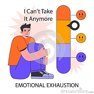 Professional burnout. Emotional exhaustion. Young employee on fire Cartoon Illustration