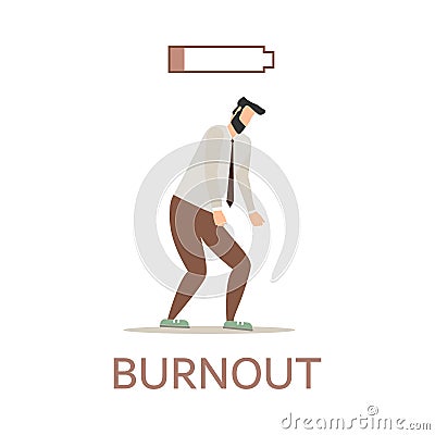 Professional burnout syndrome. Exhausted sick tired male manager. Frustrated worker mental health problems. Vector long work day Vector Illustration