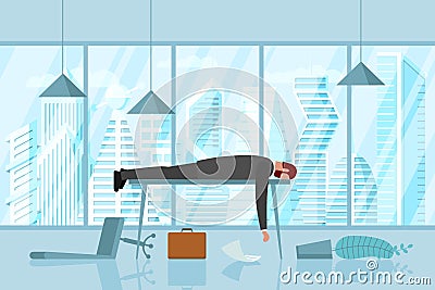 Professional burnout syndrome. Exhausted sick tired male manager in office sad boring lies with head down on table Vector Illustration