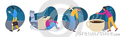 Professional Burnout Syndrome Flat Compositions Vector Illustration