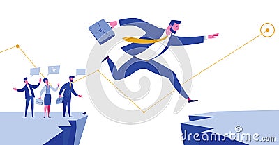 Professional Business Man Character Jump Success Goal Vector Illustration