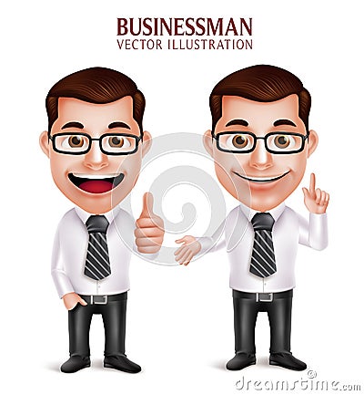 Professional Business Man Character with Pointing and OK Hand Gesture Vector Illustration