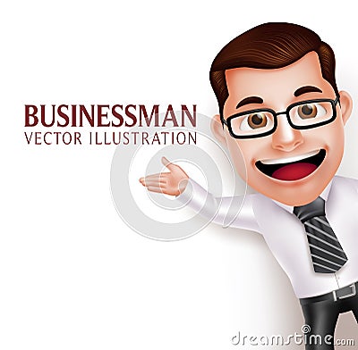 Professional Business Man Character Waving Hand for Presentation Vector Illustration