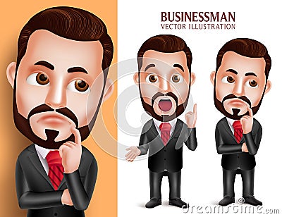 Professional Business Man Vector Character in Attractive Corporate Attire Thinking Idea Vector Illustration