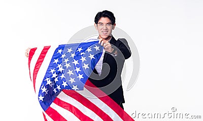 A professional business man is waving American USA flag on the white background Stock Photo