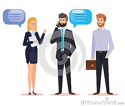 professional businesspeople with chat bubble and briefcase Cartoon Illustration