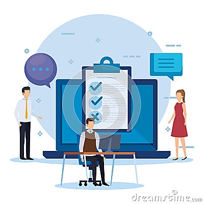 professional businesspeople with check list and chat bubble Cartoon Illustration