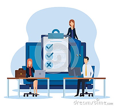 professional businesspeople with document check list Cartoon Illustration