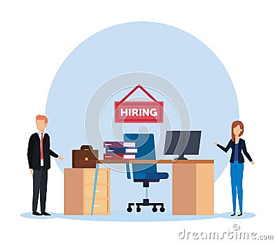 professional businesspeople with hiring office and books Cartoon Illustration