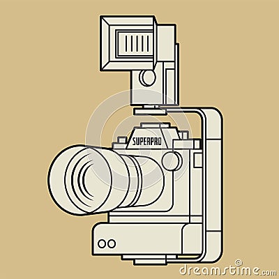 Professional camera with big portrait lens Vector Illustration