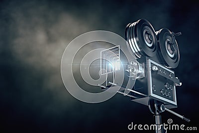 Professional camera on dark background Stock Photo