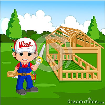 Professional carpenter cartoon Vector Illustration