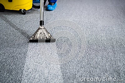 Professional Carpet Cleaning Service. Vacuum Cleaner Stock Photo