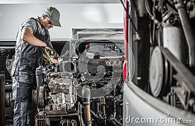 Pro Automotive Mechanic Repair Diesel Engine Stock Photo