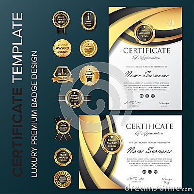 Professional Certificate Design with badge vector illustration Vector Illustration