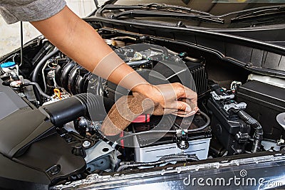 Professional check engine cars details and cleaning Stock Photo