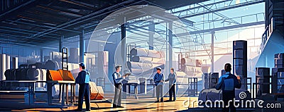 Professional civil woman workers planing work in big hall. cartoon or illustrative style Stock Photo