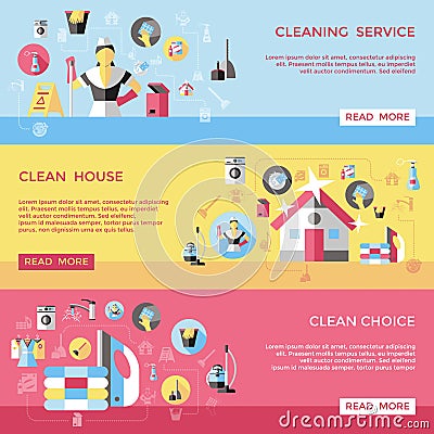 Professional Cleaning Horizontal Banners Set Vector Illustration