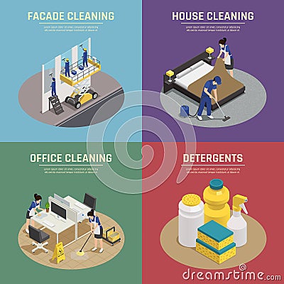 Professional Cleaning Isometric Compositions Vector Illustration