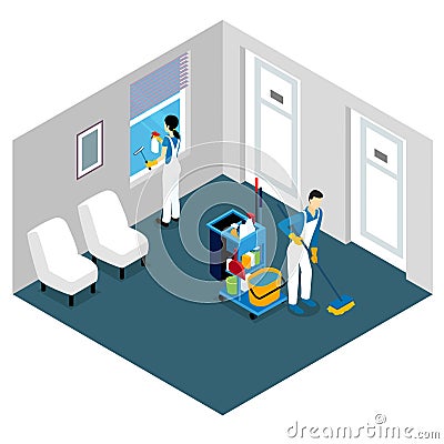 Professional Cleaning Isometric Design Vector Illustration