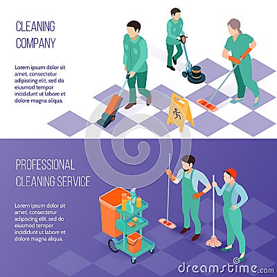 Professional Cleaning Service Isometric Banners Vector Illustration