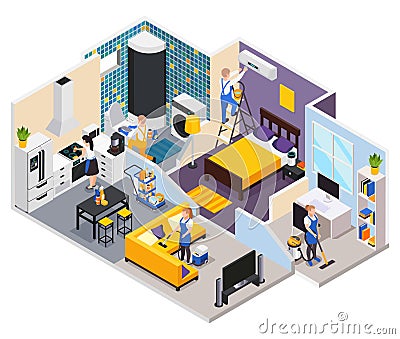 Apartment Cleaning Service Composition Vector Illustration