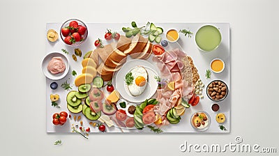 Professional food photography of different kind healthy breakfast set, beautifully decorated, view from top Stock Photo