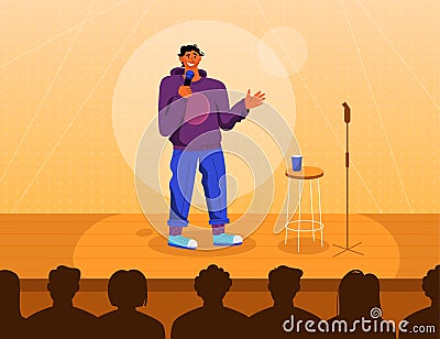 Professional comedian at stage in Stand up comedy show Vector Illustration