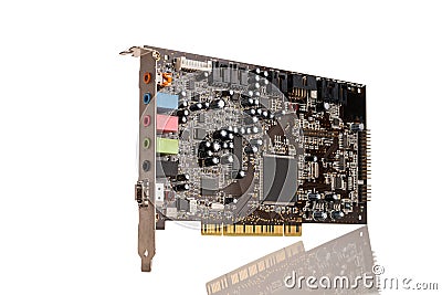 Professional computer device external sound card for playback and recording, mixer, audio inputs and audio Stock Photo