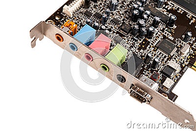 Professional computer device external sound card for playback and recording, mixer, audio inputs and audio Stock Photo