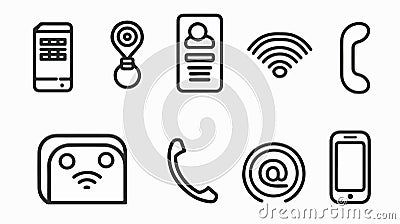 Professional Contact Thin Line Icons Set for Communication UI. Basic Contact Icon in Monochrome Style Vector Illustration