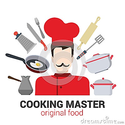 Professional cook chef vector icon: restaurant, cooking, tools Vector Illustration