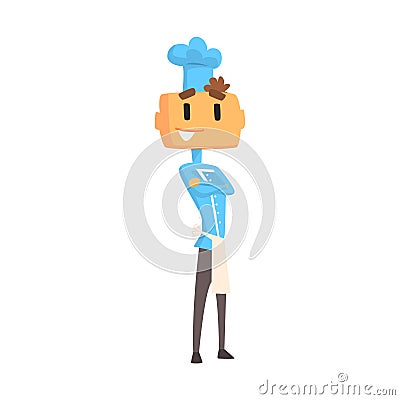 Professional Cook In Classic Double Breasted Blue Jacket And Toque Standing Smiling Vector Illustration